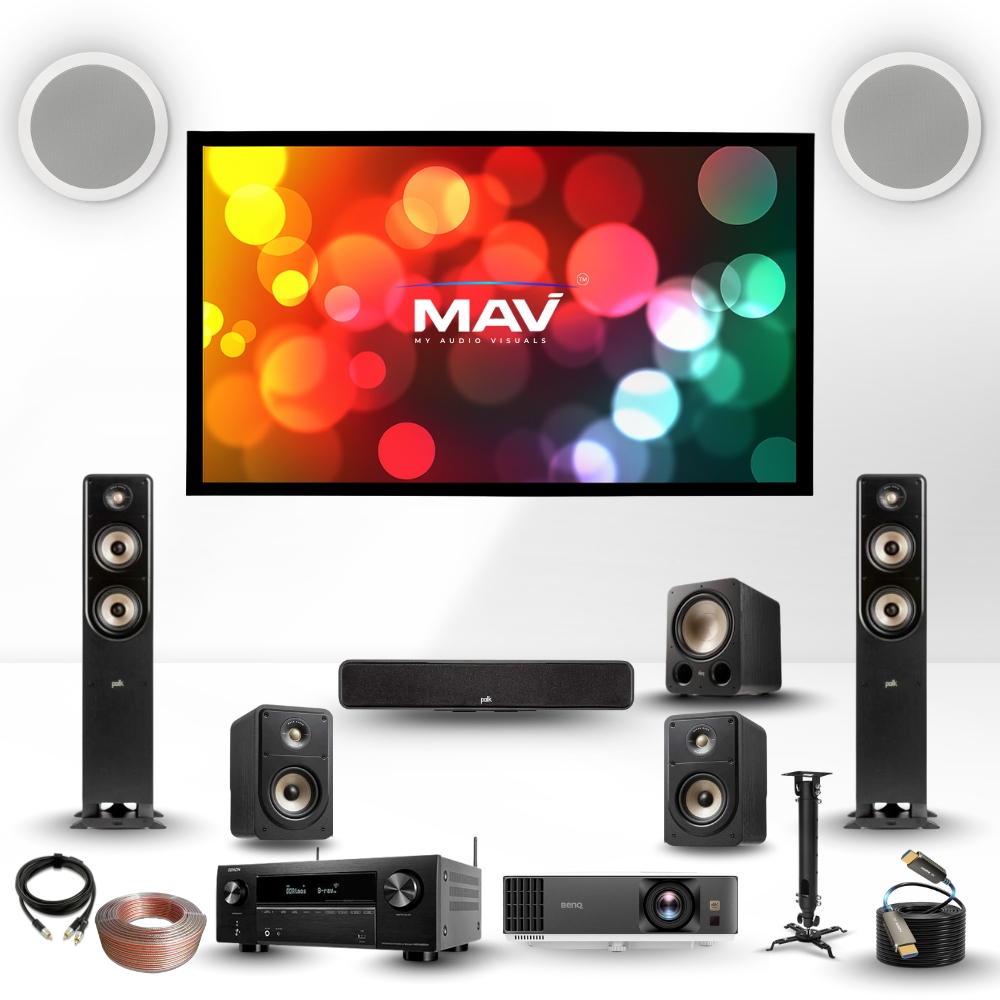 POLK AUDIO ELITE SIGNATURE SERIES 5.1.2 DOLBY ATMOS HOME THEATER PACKAGE WITH BENQ 4K PROJECTOR & 120" SCREEN