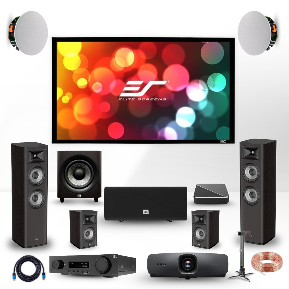 JBL Studio 5.1.2 Dolby Atmos Home Theater Package with 4K Projector & 120" Screen