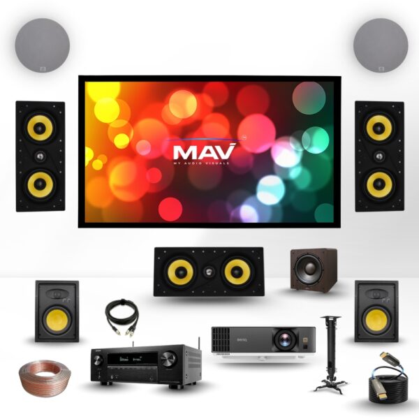 TAGA HARMONY 5.1.2 IN WALL DOLBY ATMOS HOME THEATER PACKAGE WITH FULL HD PROJECTOR & 120" SCREEN