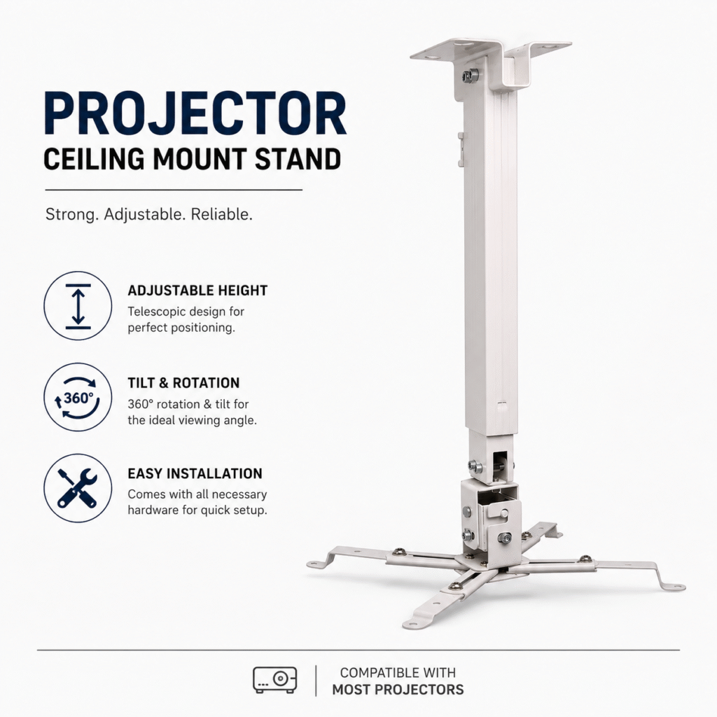 Universal Ceiling Projector Mount 2 Feet White