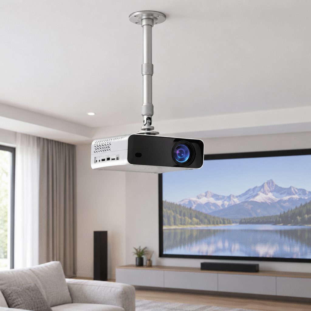 Adjustable Projector Ceiling Mount Stand – Silver Metal Mounting Bracket